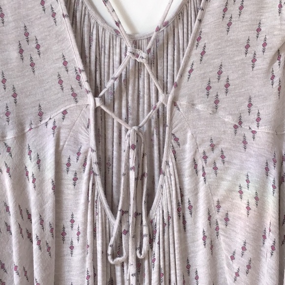 Free People Size Medium Ruched Stretch Jersey Front Tie Grey Draped Top - Picture 5 of 9